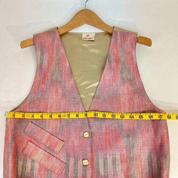 Vintage Linen Vest Pastel Aztec Small Western Button Up 90s Pink Retro - Picture 5 of 7